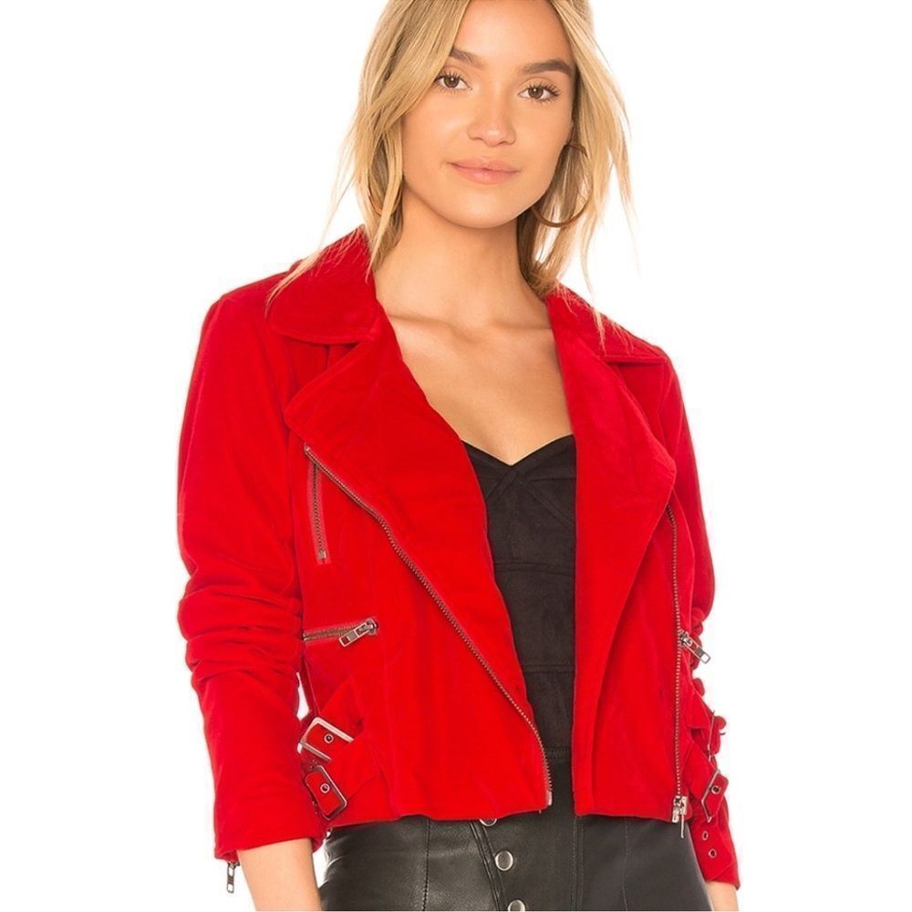 Lovers +  Friends Pierce Moto Jacket Crimson Red Velvet NEW Size XS